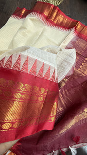 Cotton Gadwal - Beige Maroon