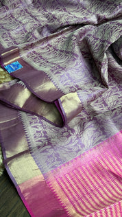 Tussar Silk - Purple Pink Resham Woven