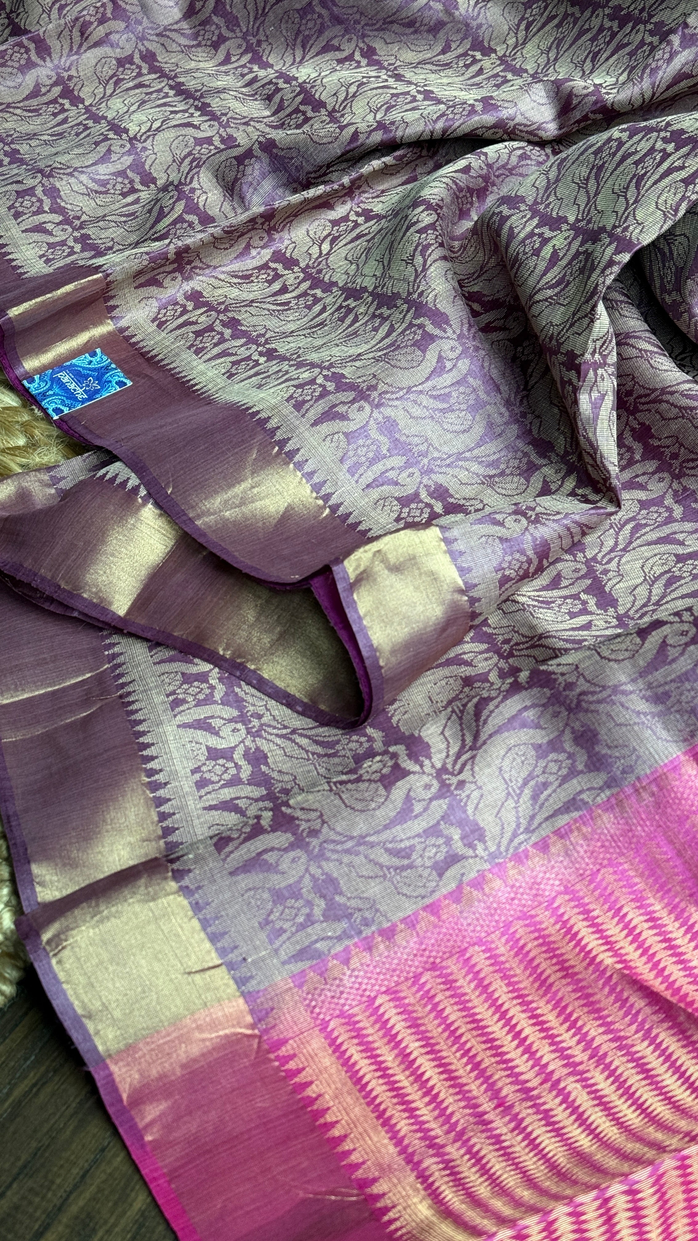 Tussar Silk - Purple Pink Resham Woven