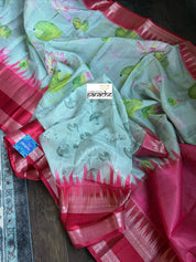 Floral Kota Silk - Light Pista Red Gadwal