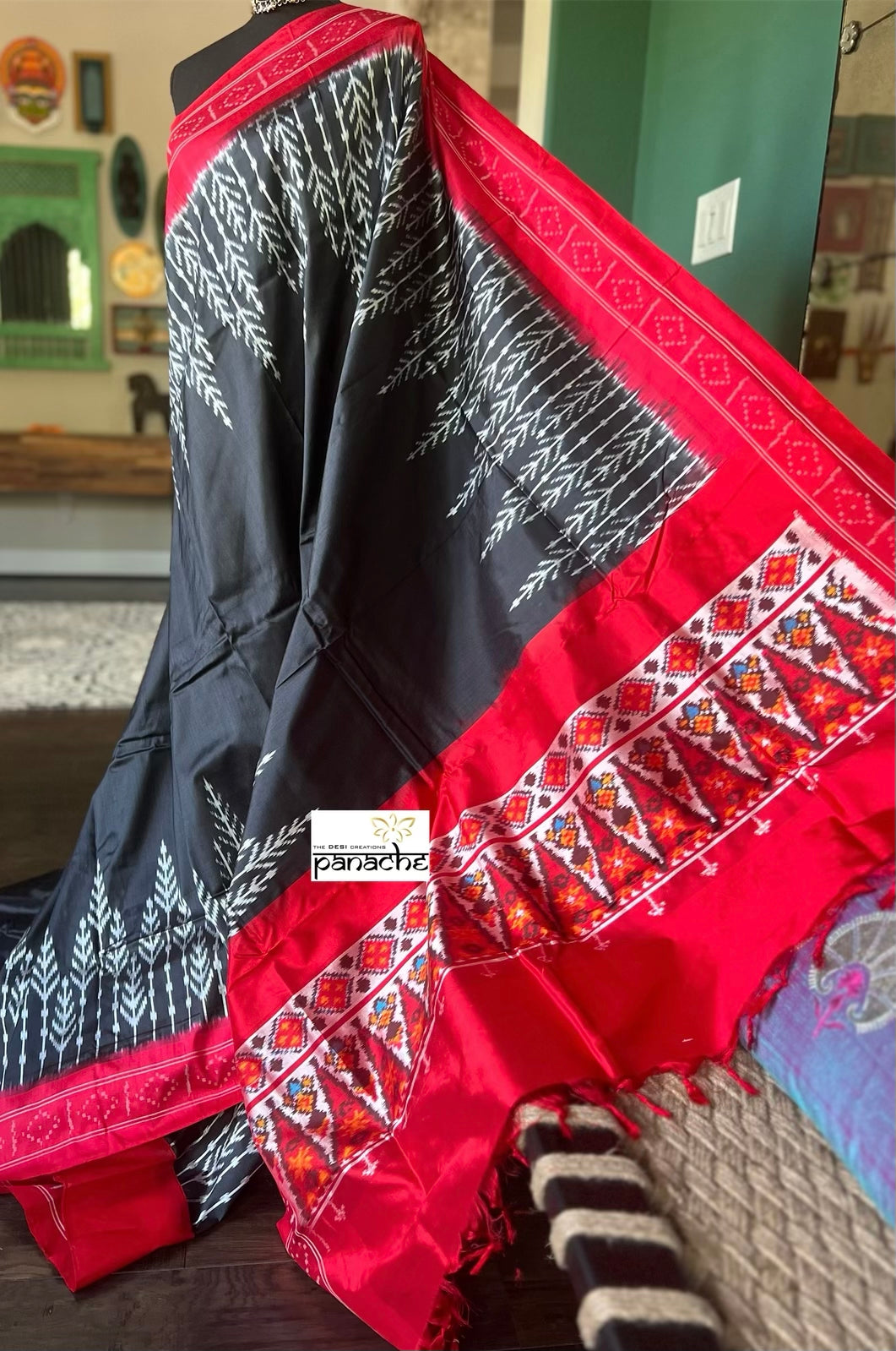 Pure Silk Ikat - Black Red Pochampally