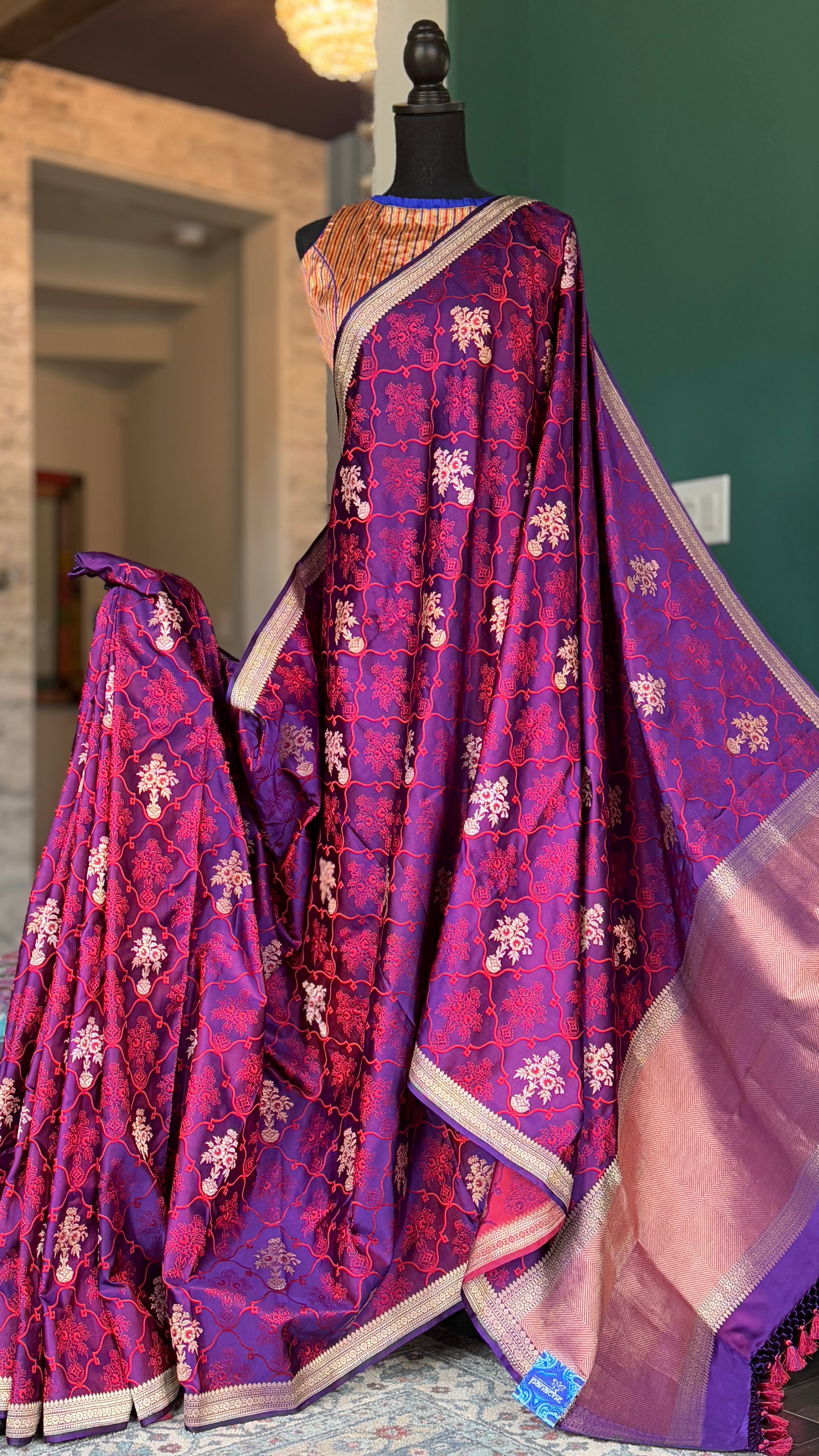 Pure Silk Mashru Banarasi- Purple