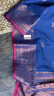Pure Khadi Cotton Handloom - Navy Blue Red Copper Zari (Copy)