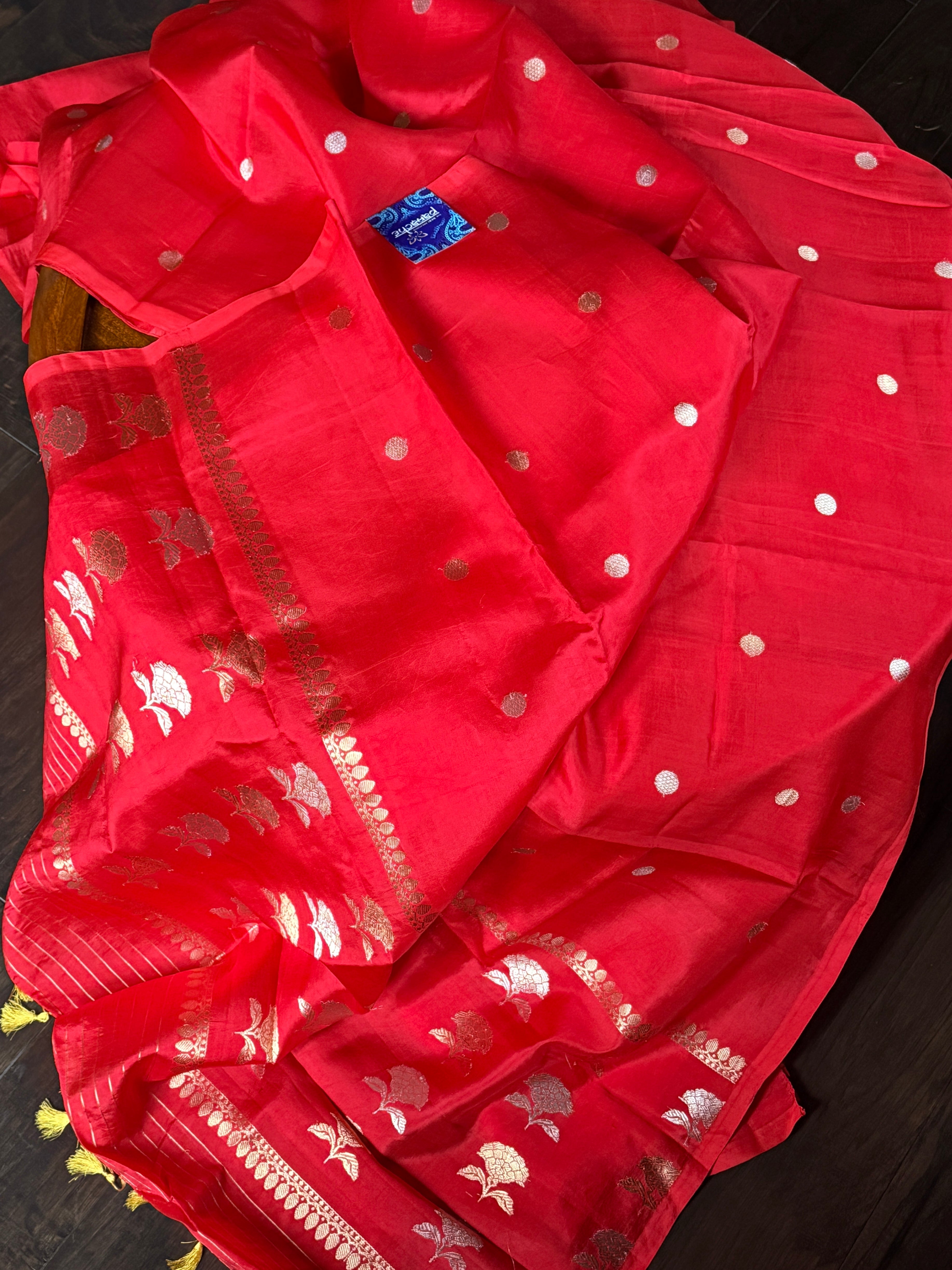 Pure Katan Silk Banarasi - Red woven