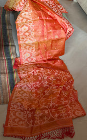 Pure Tussar Silk Jamdaani - Orange Pink Dual Shaded