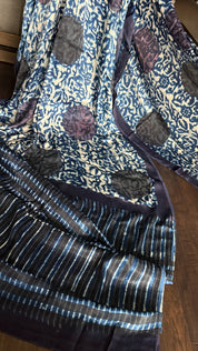 Modal Silk Vegetable Organic Dye Saree - Indigo Blue 2