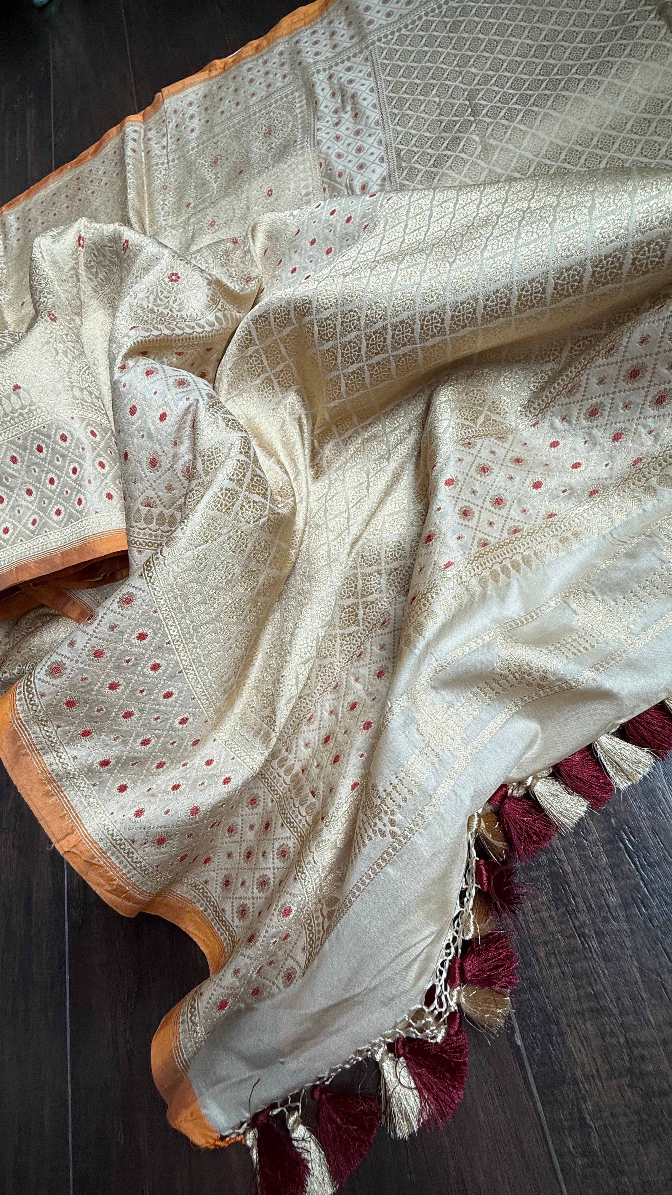 Pure Silk Brocade Banarasi- Cream Golden