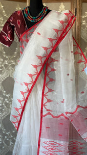 Muslin Jamdaani - White Red