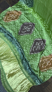 Modal Silk Hand Bandhej - Green Makdi Palla