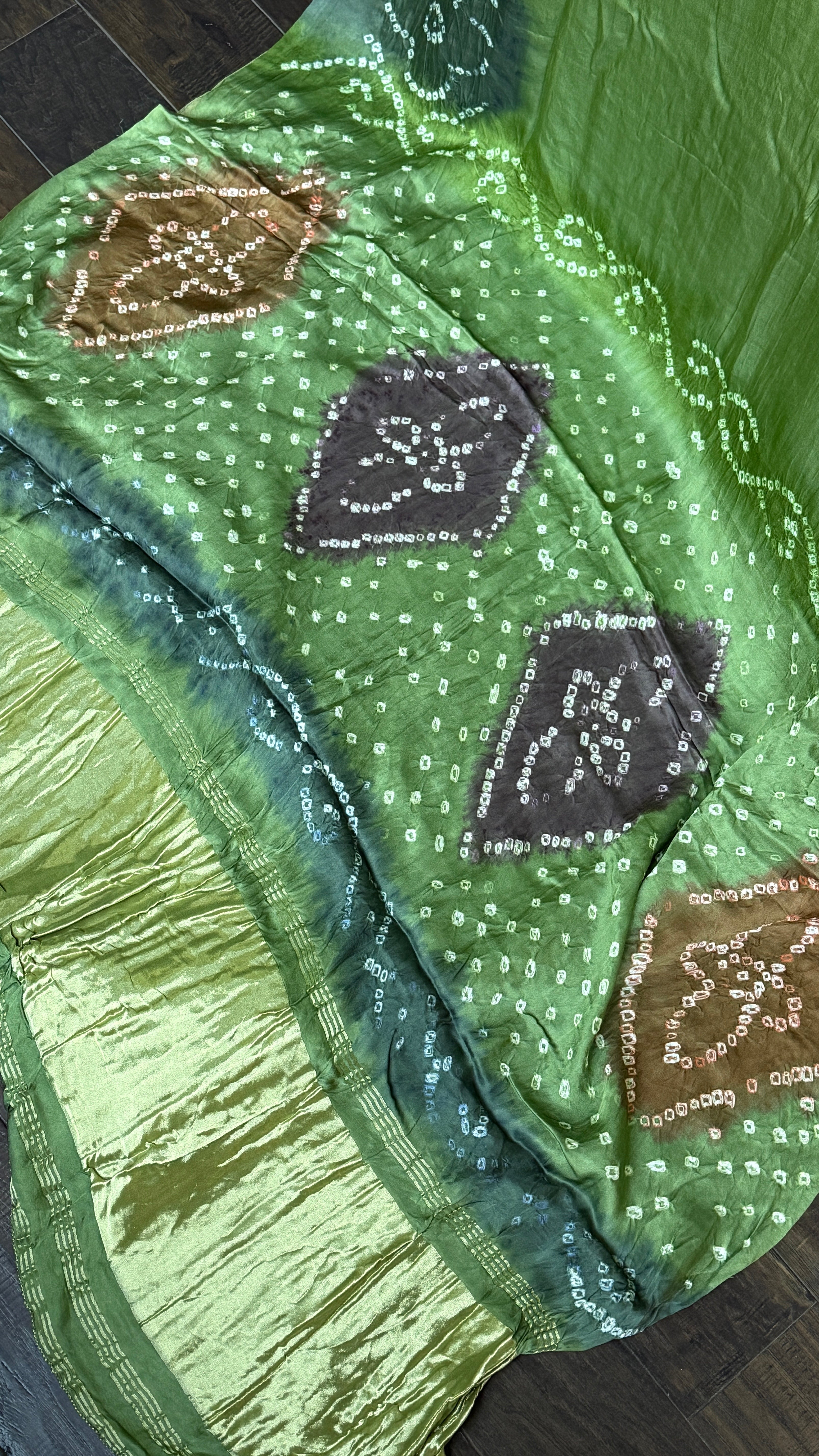 Modal Silk Hand Bandhej - Green Makdi Palla