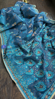 Designer Jamdaani Cutdana Embroidered - Light Firozi