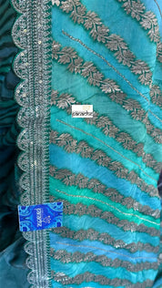 Designer Organza Leheriya - Sea green