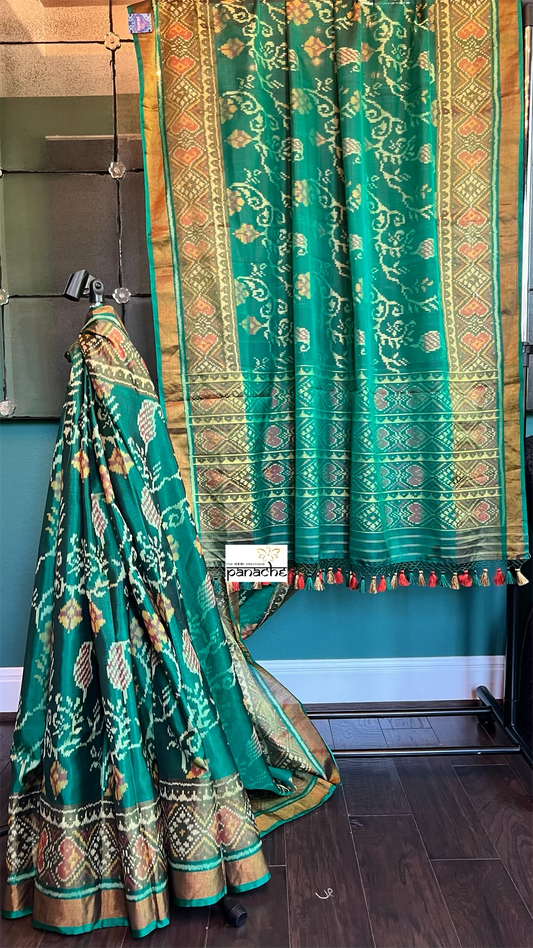 Patan Silk Patola - Green Antique Zari