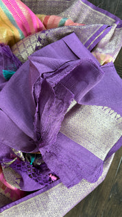 Khaddi Tussar Banarasi -  Pink Multi color Purple