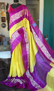 Pure Matka Silk Jamdaani - Yellow Purple Woven