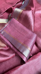 Handwoven Tussar Silk - Maroon Golden Zari