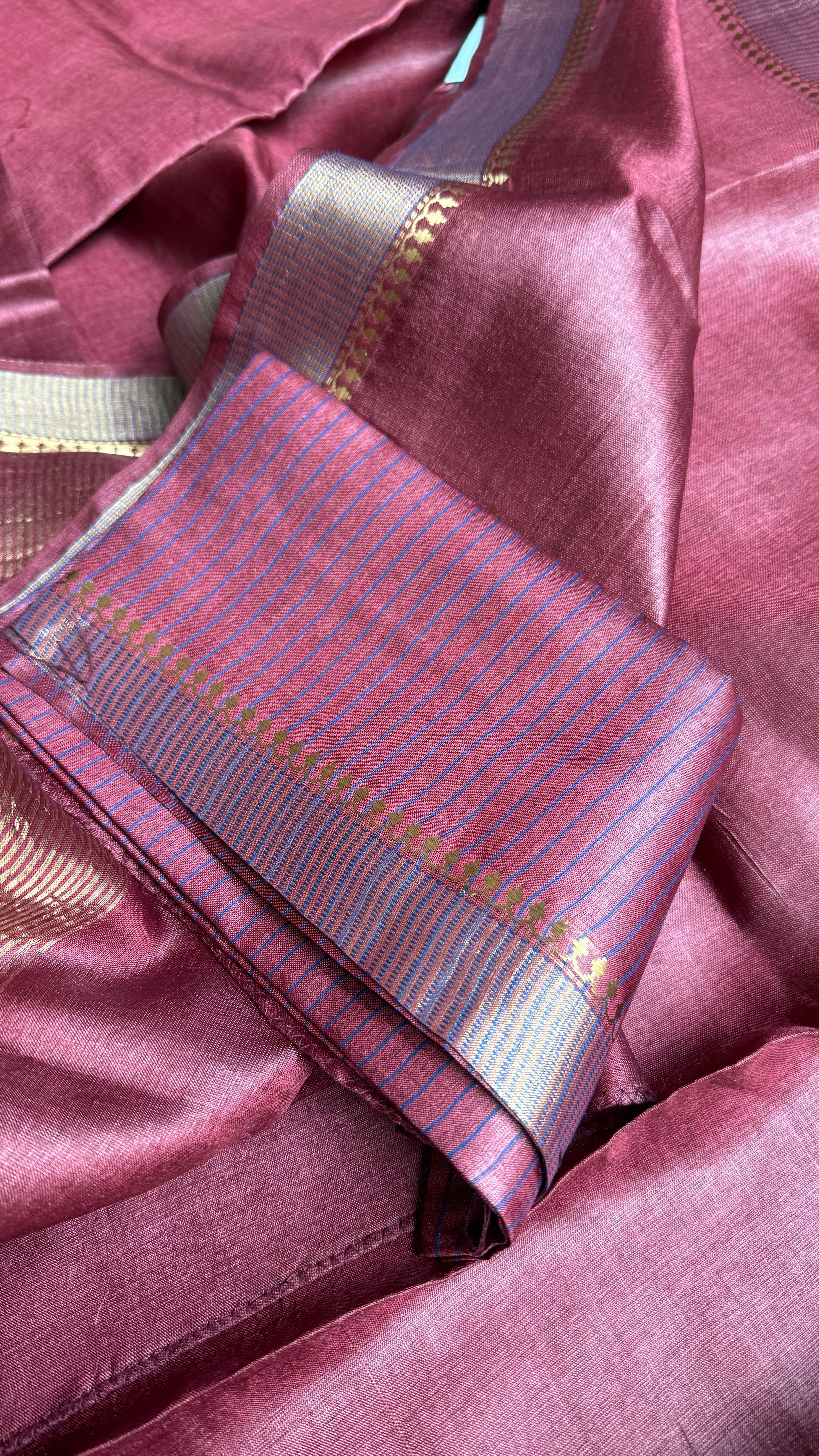 Handwoven Tussar Silk - Maroon Golden Zari