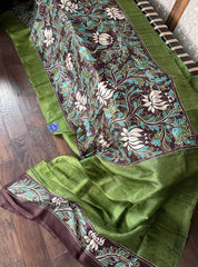 Bishnupur Silk Batik Soru Tuli -  Green Brown