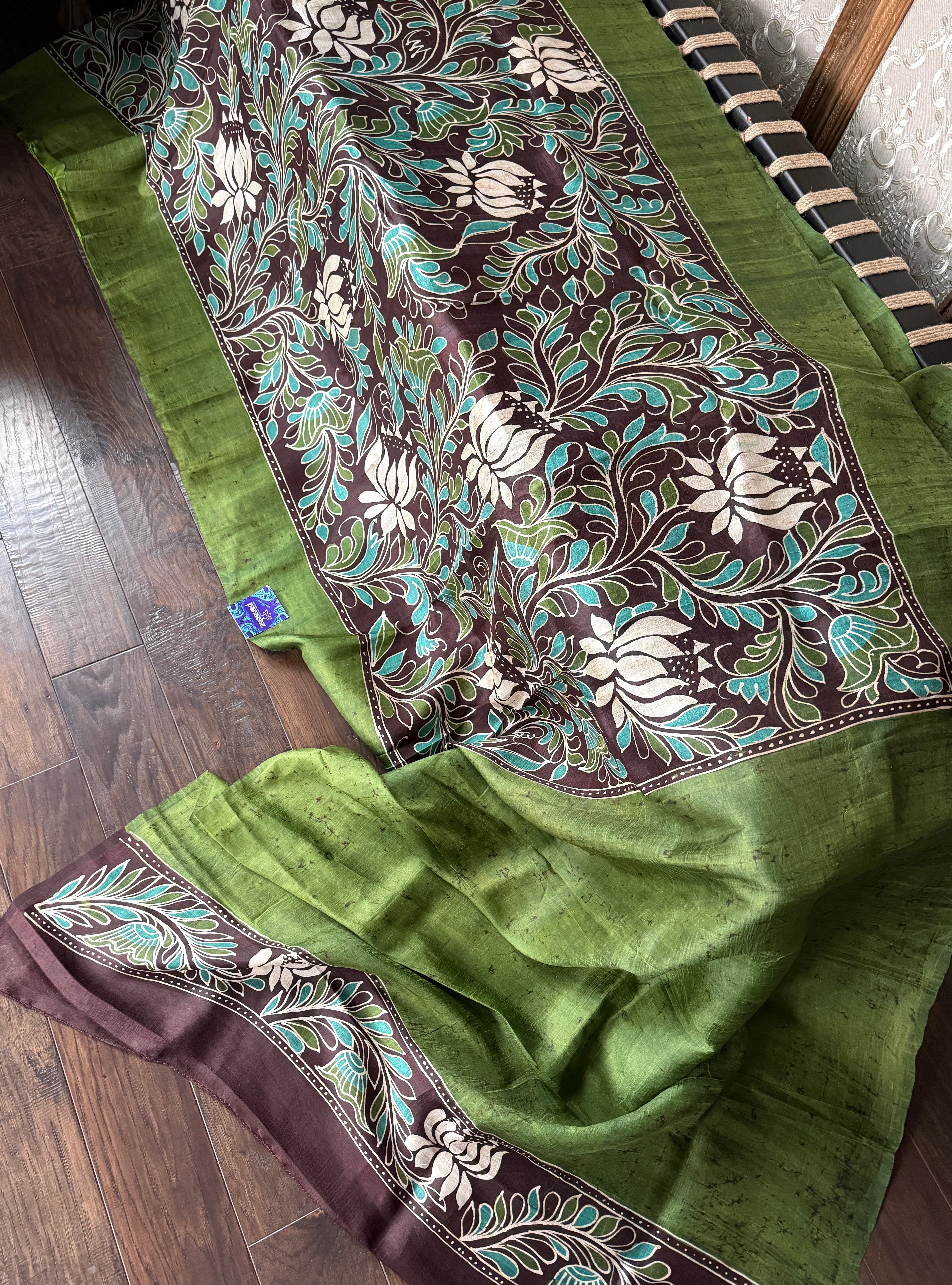 Bishnupur Silk Batik Soru Tuli -  Green Brown