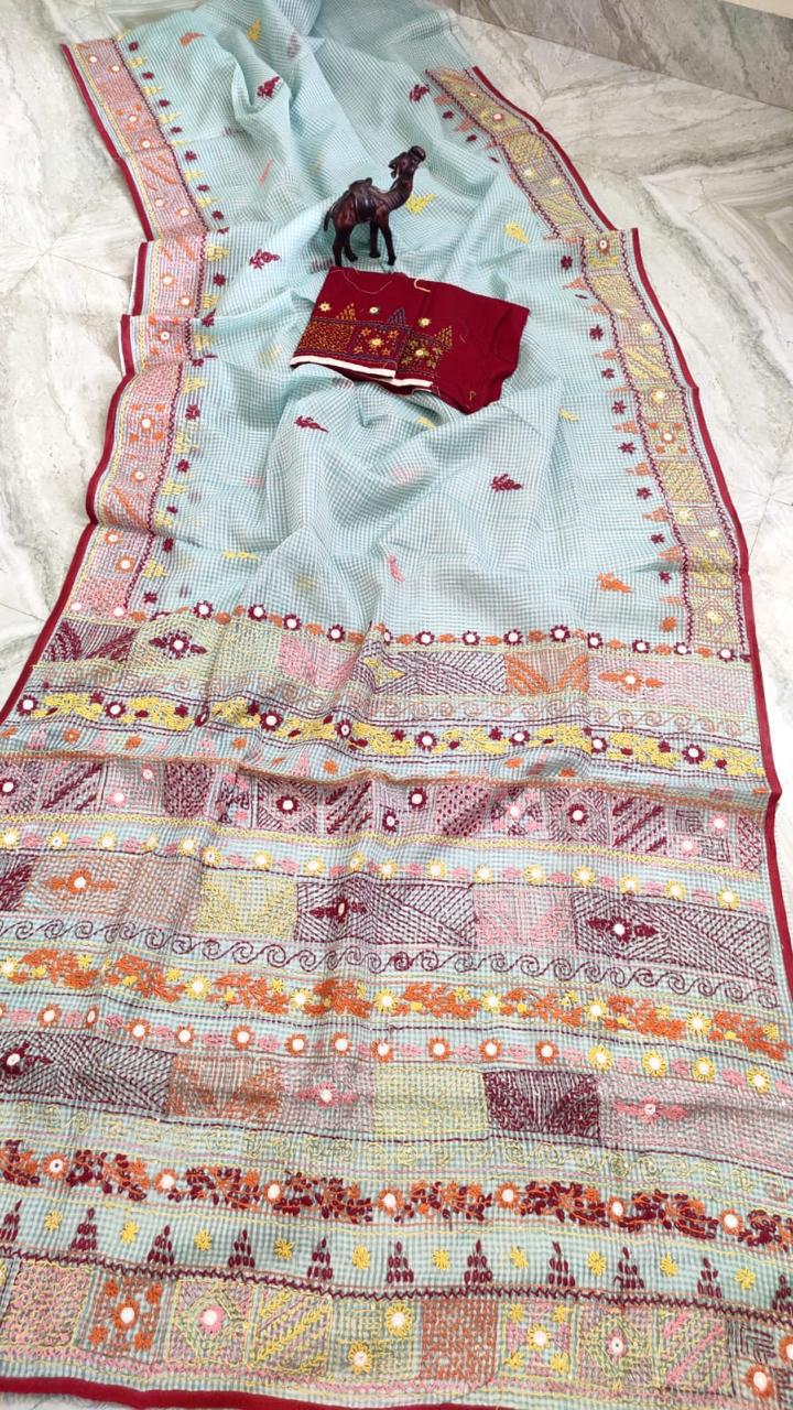 Kota Silk Lambani - Aqua Blue Embroidered