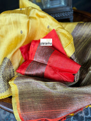 Pure Tussar Silk Banarasi - Yellow Kadwa