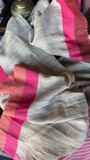 Pure Tussar Gicha Silk -  Beige Pink Brown