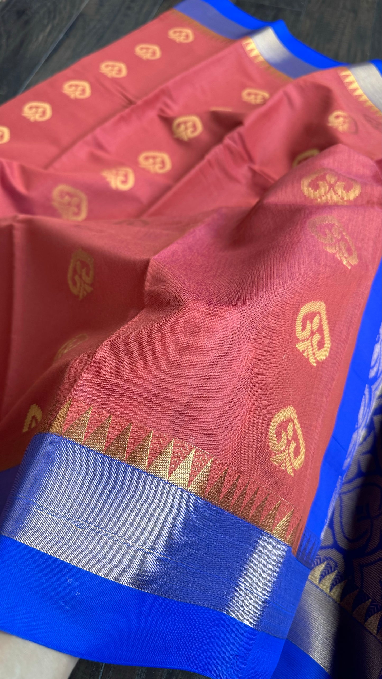 Cotton Silk Kanjivaram - Rust Royal Blue