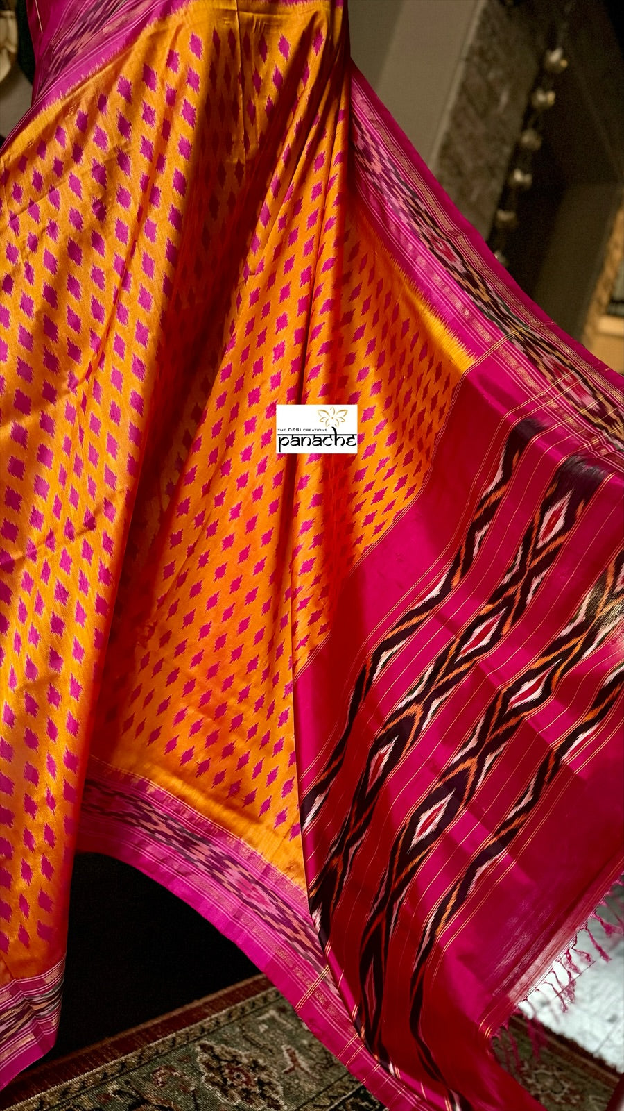 Pure Silk Ikat - Orange Pink Pochampally