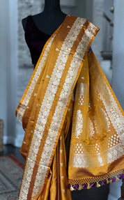 Pure Silk Mashru Banaras i- Golden Ochre Yellow