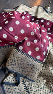Pure Silk Katan Banarasi - Wine Maroon Black