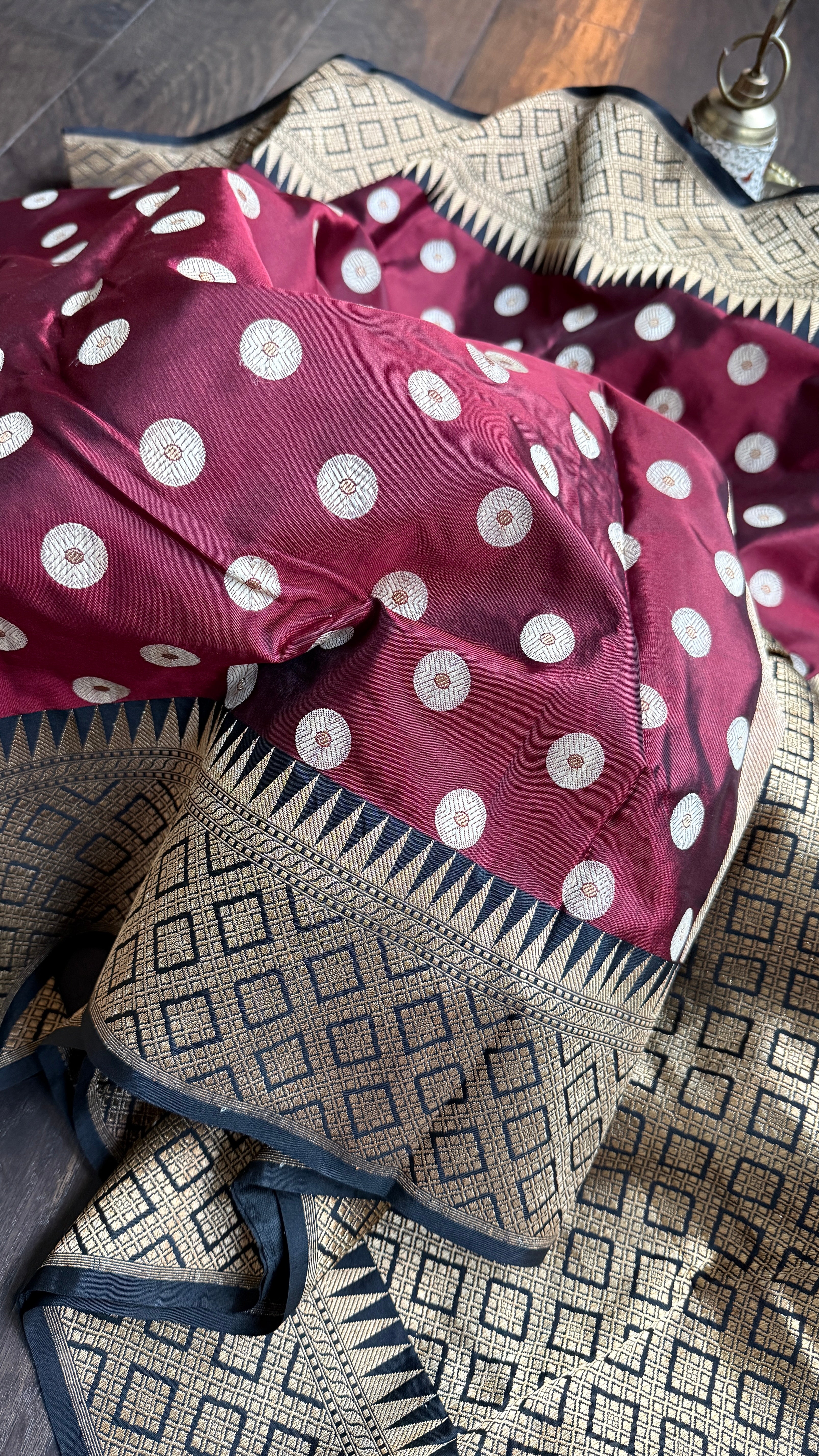 Pure Silk Katan Banarasi - Wine Maroon Black