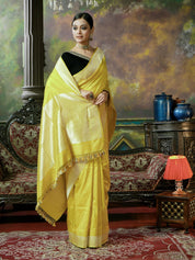 Pure Katan Silk Kadhua Banarasi - Lemon Ochre Yellow