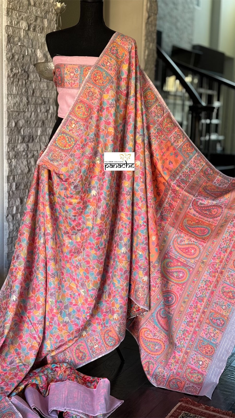 Pashmina Banarasi - Peach Pink Kani Weave