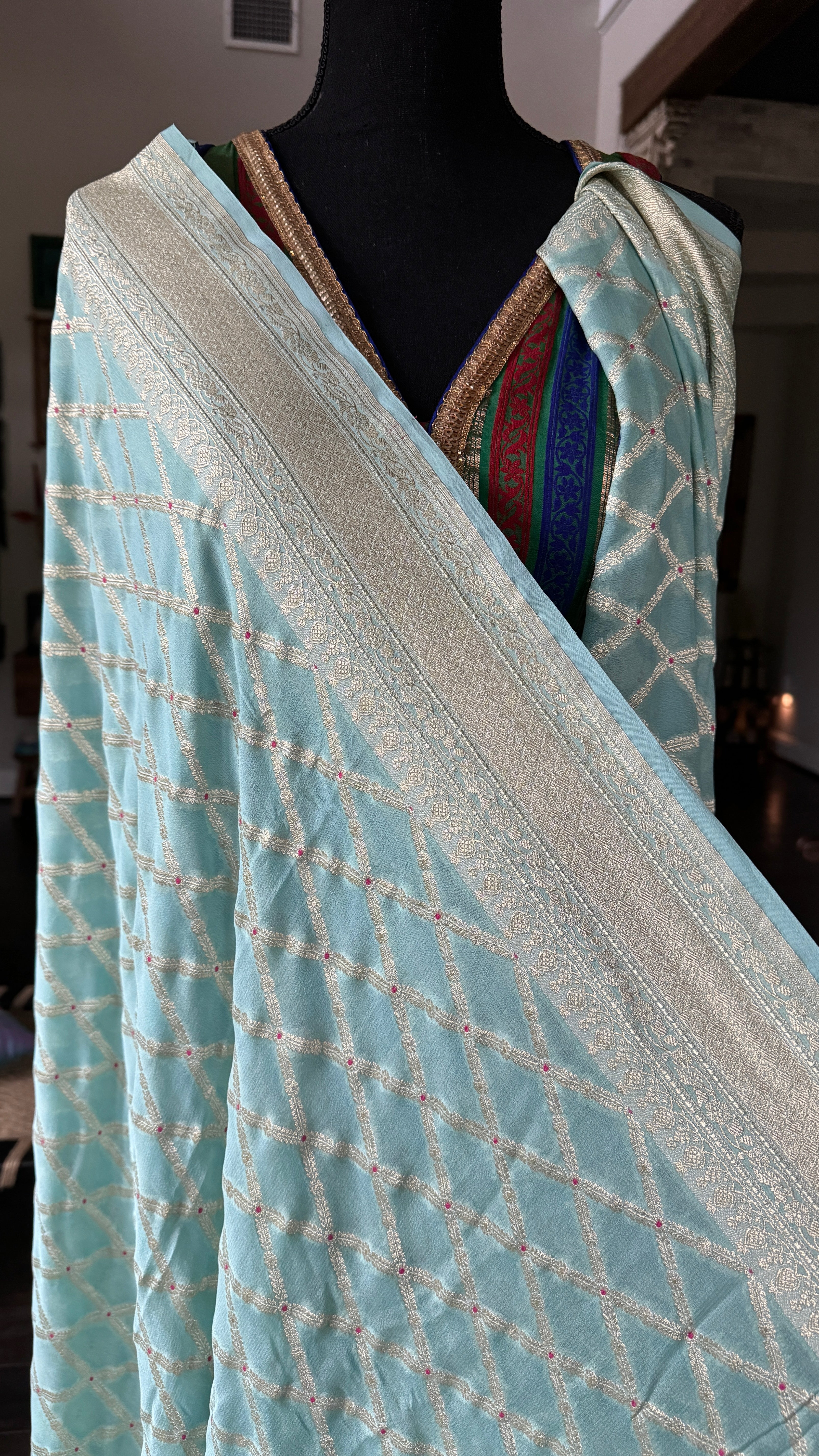 Khaddi Georgette Banarasi - Light Blue