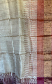 Pure Tussar Silk Hand Block Printed - Beige Rust Wine