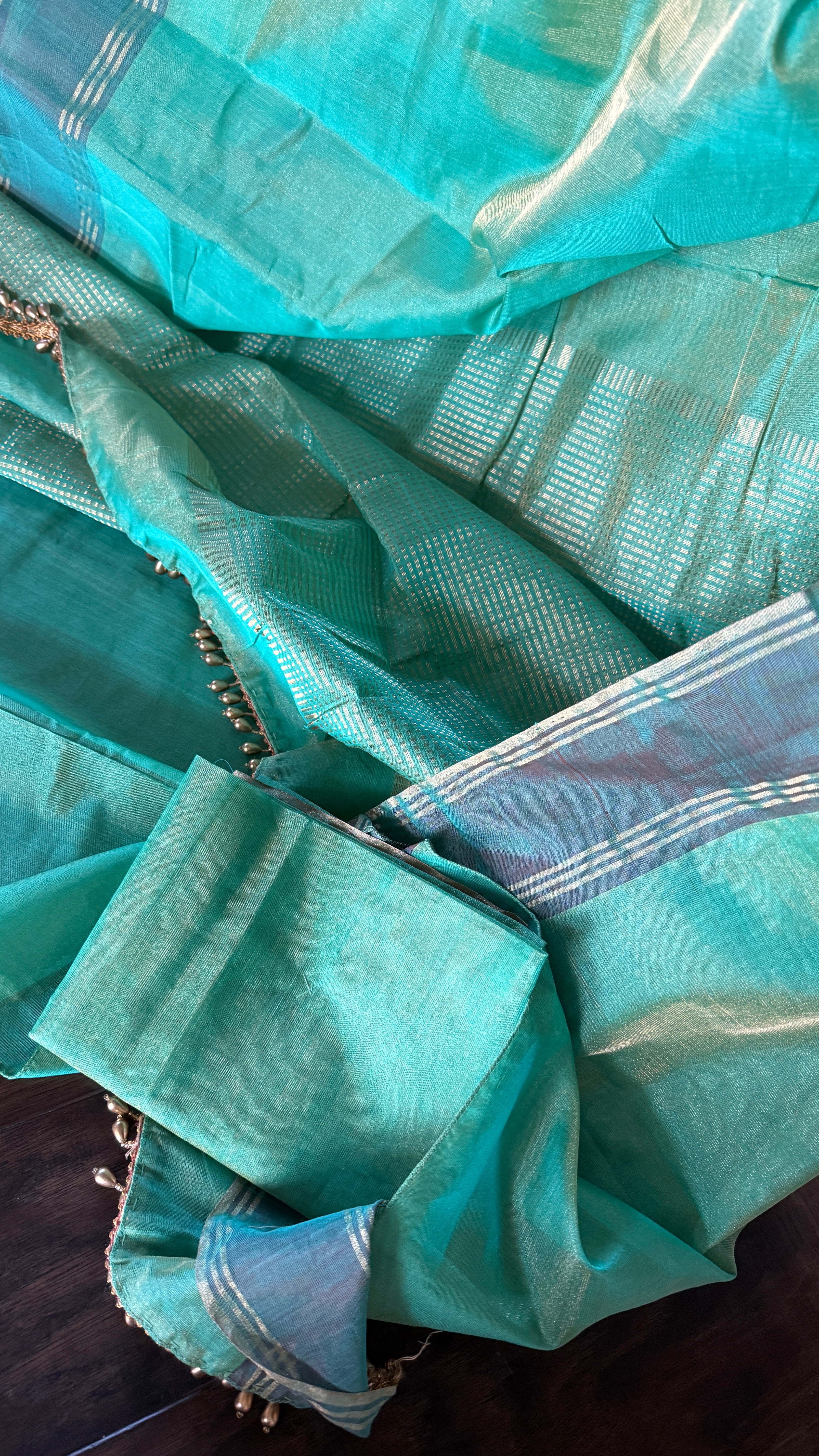 Chanderi Silk Cotton Tissue - Sea Green Woven