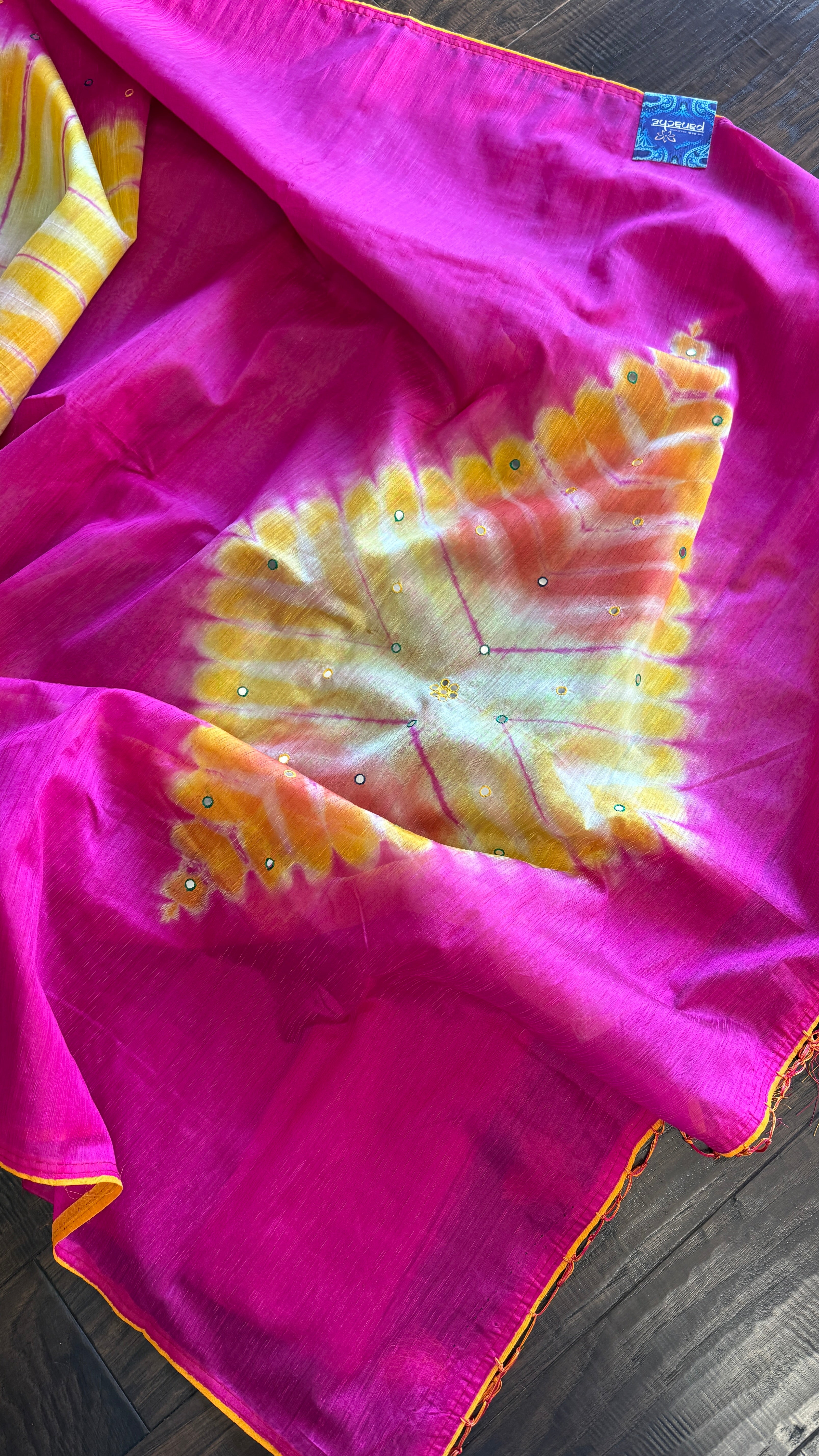 Soft Dupion Tie-Dye Saree - Pink Yellow