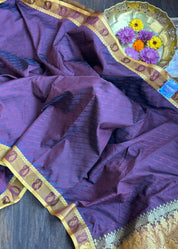 Soft Silk Kanjivaram - Wine color Tanchoi Golden Zari