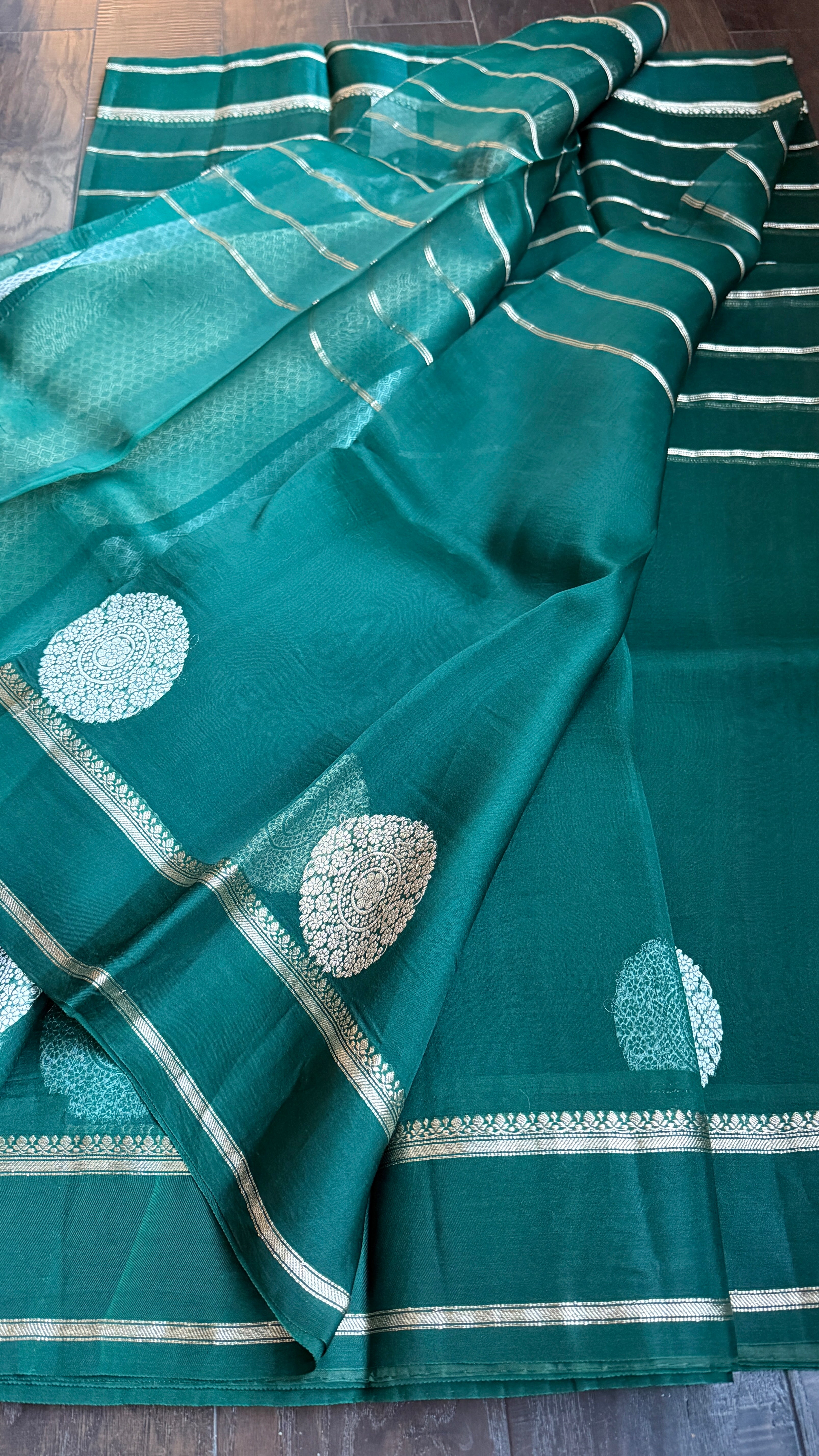 Kora Silk Banarasi - Teal Green