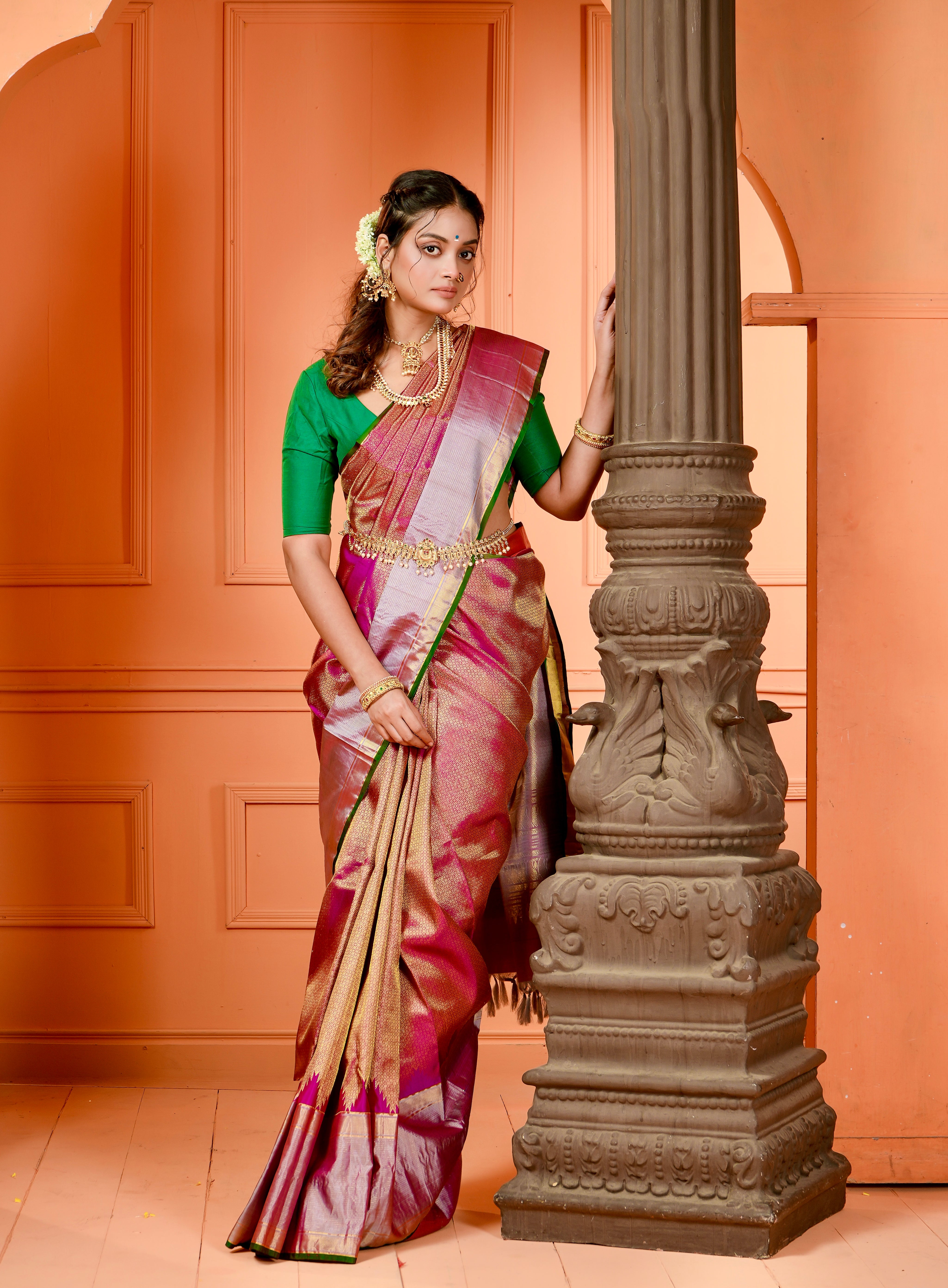 Pure Brocade Kanjivaram - Purple Golden 2g Zari