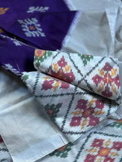 Pure Silk Ikat -  Purple White Pochampally