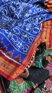 Pure Silk Sambalpuri Double ikat  - Royal Blue Maroon