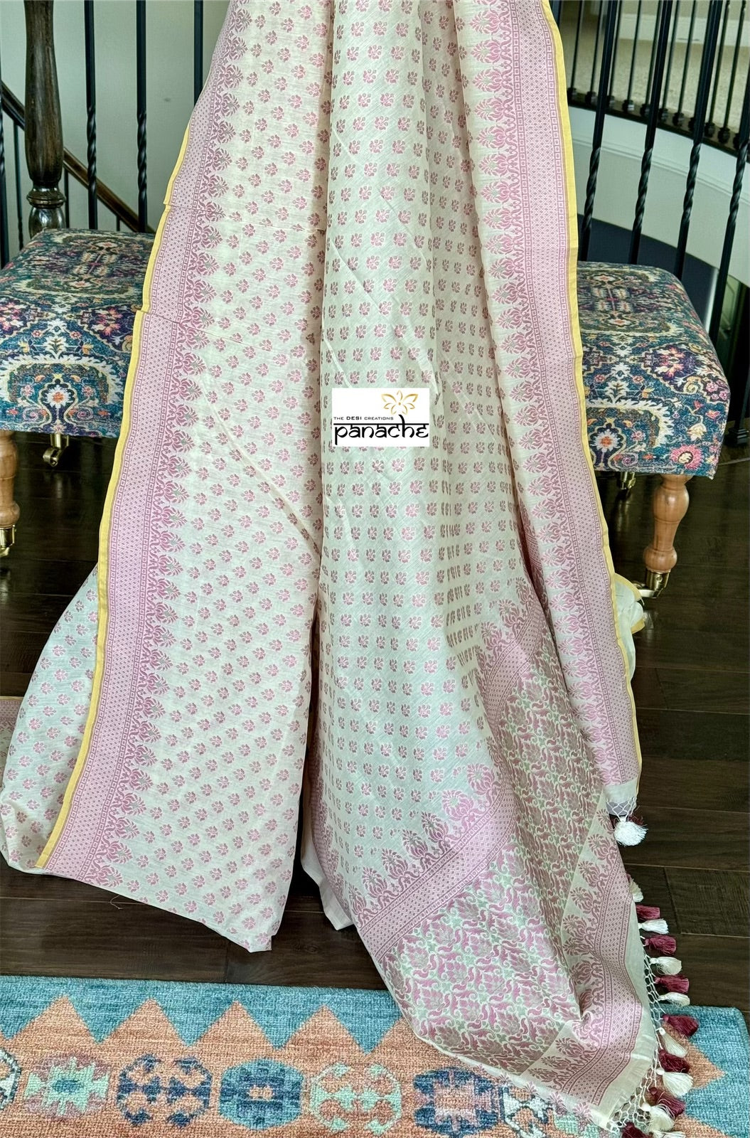 Kora Cotton Banarasi - Vintage White Pink