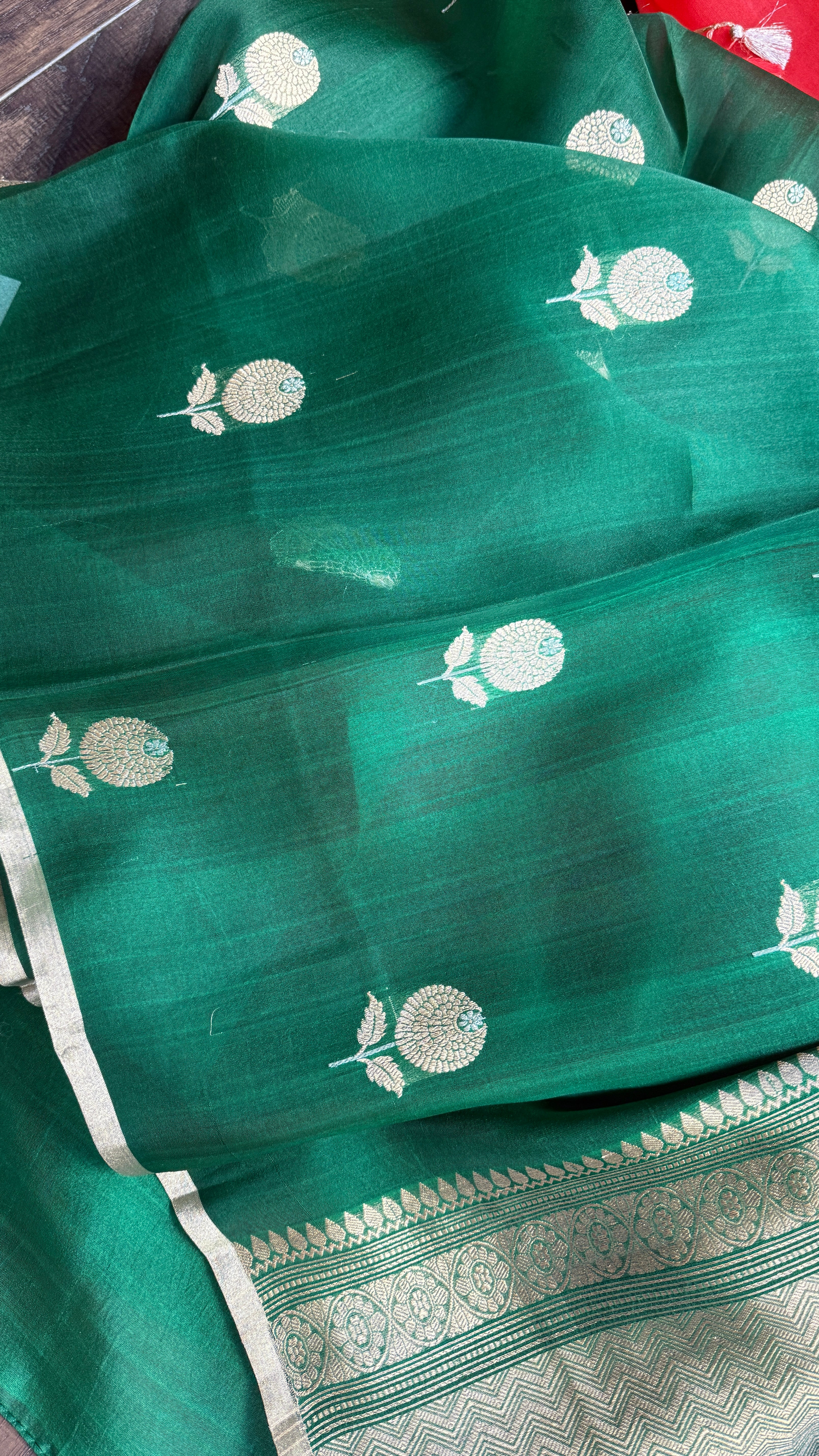Kora Silk Banarasi - Emerald Green