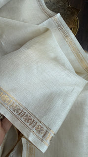 Pure Tussar Silk - Cream Beige Golden Zari Woven1