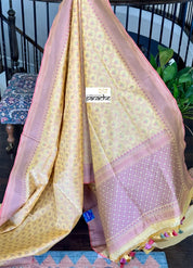 Kora Cotton Banarasi - Light Yellow Pink