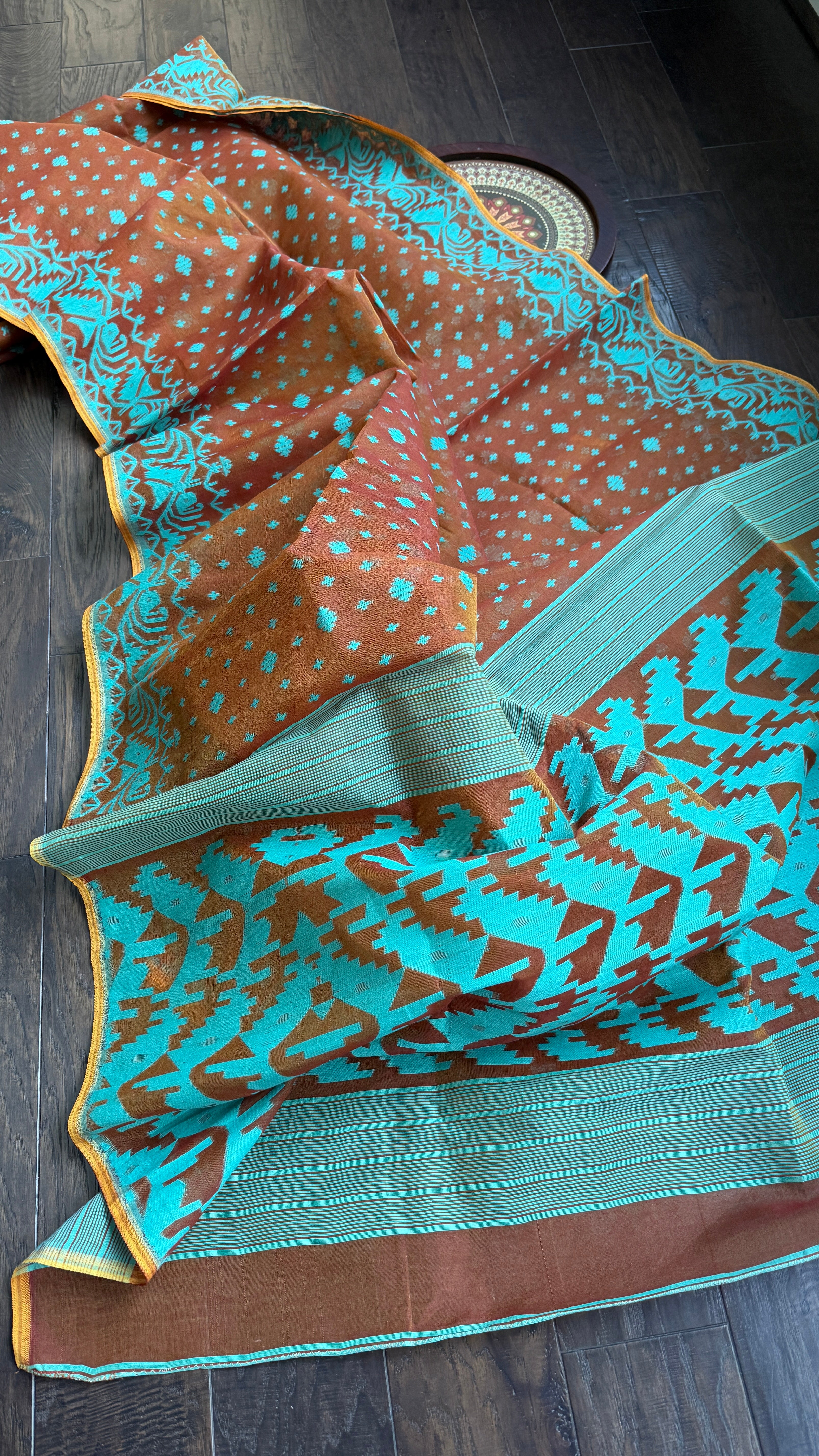 Jamdaani  - Ochre Orange Firozi