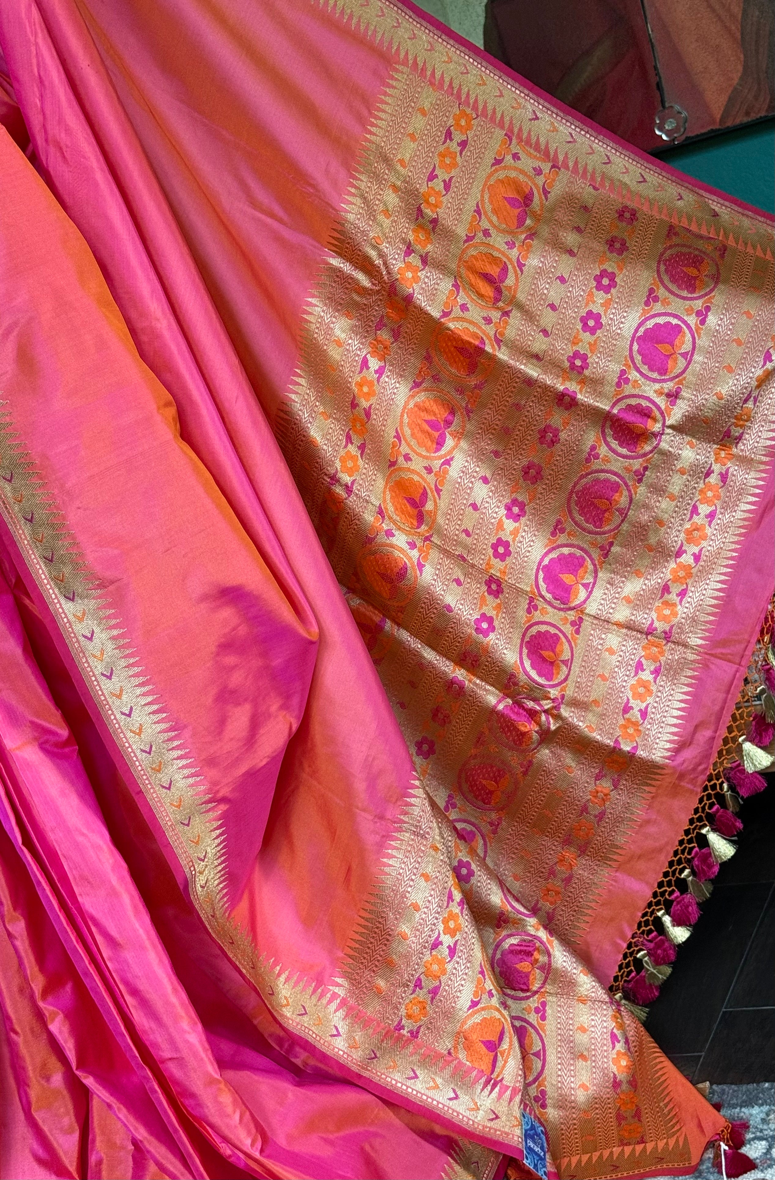 Katan Silk Banarasi - Gulabi Paithani Khadwa Woven