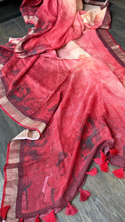 Linen Digital Print - Wine Red Black Abstract