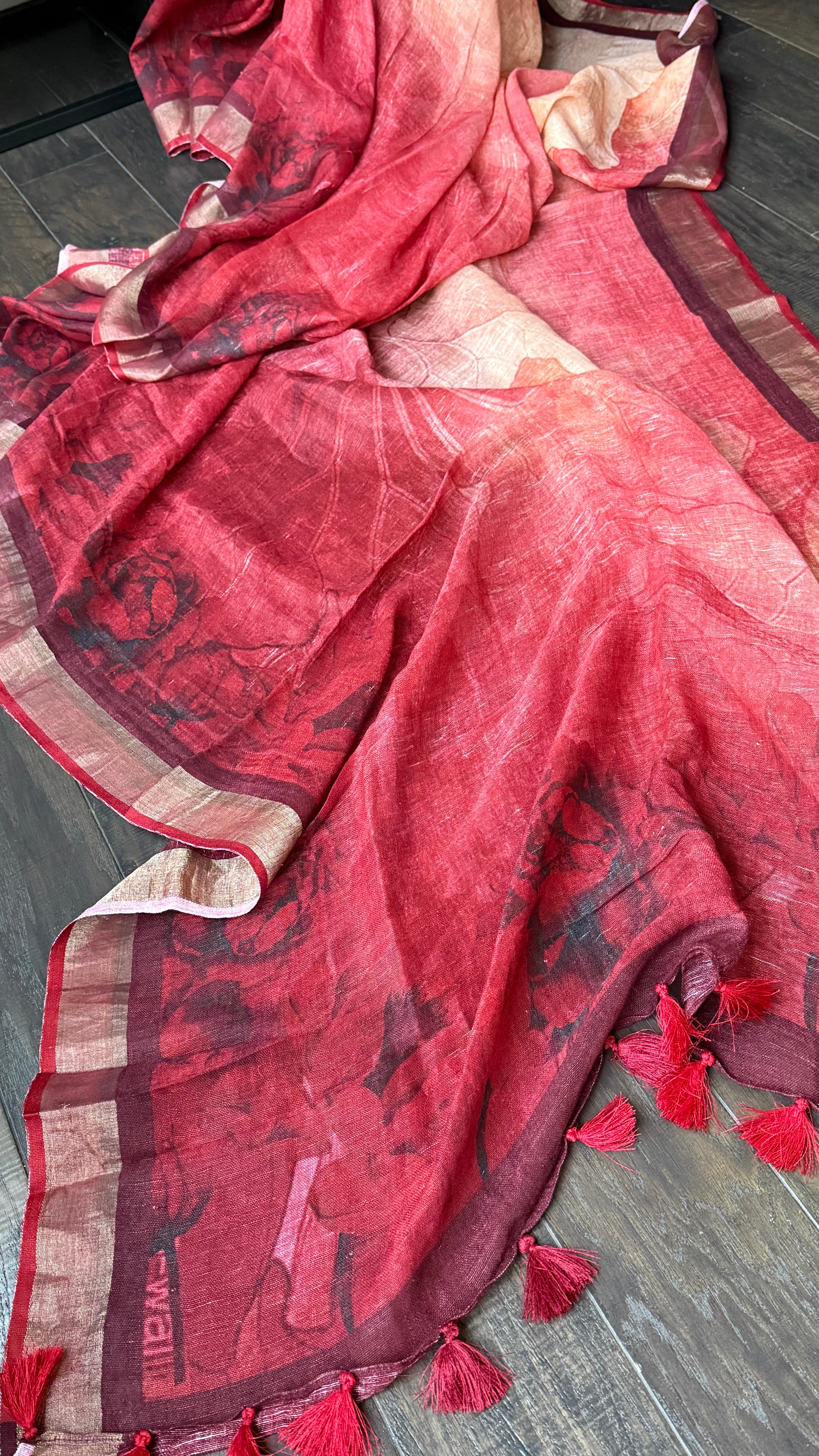 Linen Digital Print - Wine Red Black Abstract